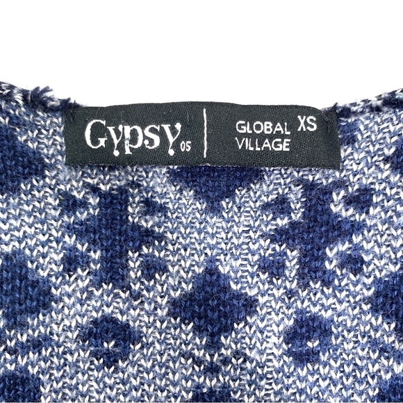 Gypsy Global Village Print Open Knit Cardigan - Blue/White, Size XS - Picture 3 of 4